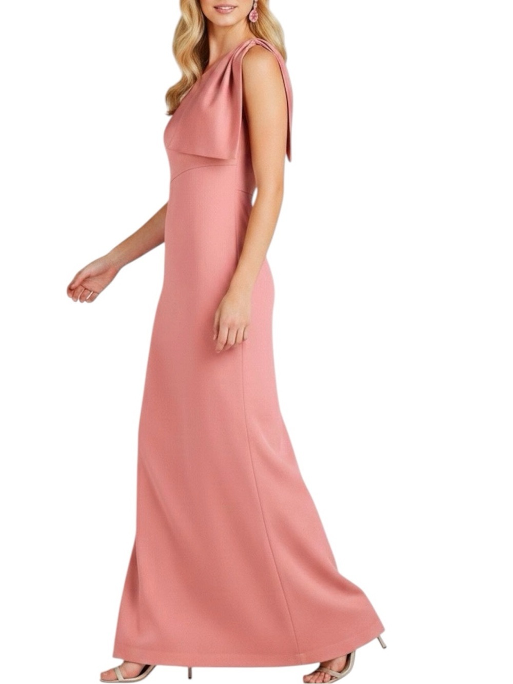 NWT SACHIN + BABI Pink Rouge Sleeveless One Shoulder Bow Dress Gown Size 2